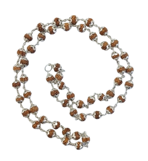 सिल्वर कैप रुद्राक्ष माला 54 बीड्स – Silver Cap Rudraksha Mala 54 Beads
